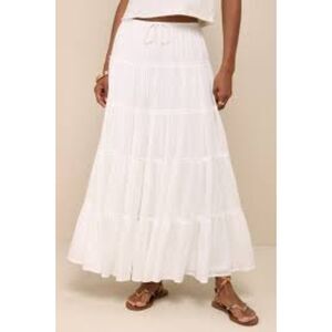 Lulu's | NWT Relaxed Charm White Gauzy Tiered Drawstring Maxi Skirt | L